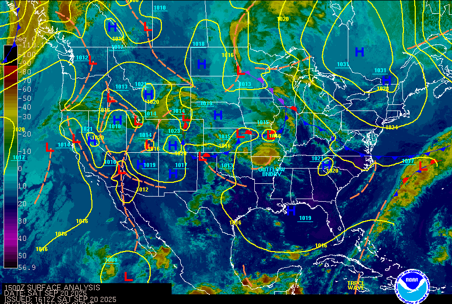 An isobar map showing lines of constant pressure.